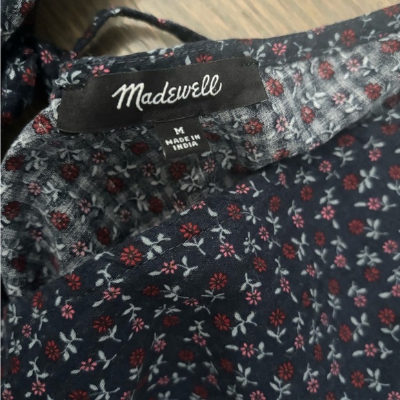 Madewell Blue Tie-Back Peplum Top in Campden Daisies size medium 100% cotton - Picture 5 of 9